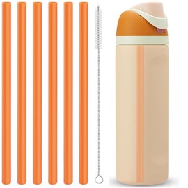 Straws Replacement Compatible with Owala Freepsip 24oz,32oz Water Bottle,Replacement Parts For Owala Free Sip Sway 30 oz,Include 6 BPA-FREE Straws and 1 Cleaning Brush(Citrus Orange)