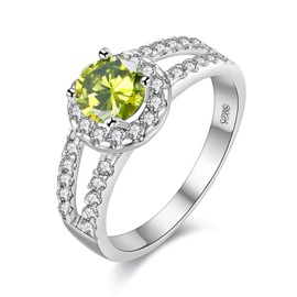 Uloveido Women Silver Color Round Cut Simulated Peridot Anniversary Rings Split Shank Promise Rings Her Valentine's Gifts for Women Mother(Green, Size 6) J510