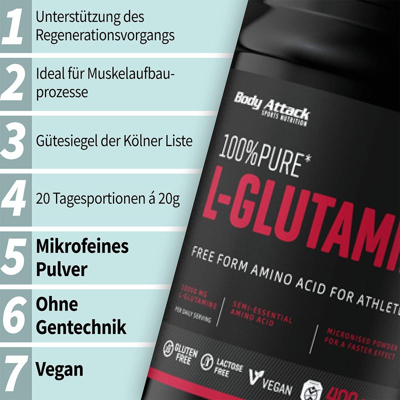 Body Attack 100% Pure L-Glutamine, 1er Pack (1 x 400g)