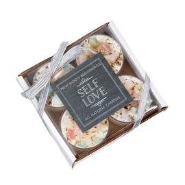 New Moon Beginnings Self Love Candle - Negative Energy Cleansing - Soy Aromatherapy Candle - Handmade Candle with Crystals & Herbs - Self Care Candle - Style of Jar: Set of 4 Tealights