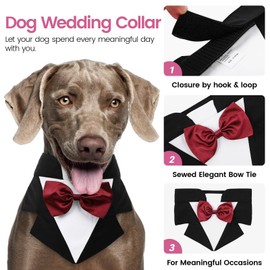 AOFITEE Formal Dog Tuxedo, Medium Dog Wedding Bandana Collar with Bow Tie, Adjustable Dog Birthday Costume Valentines Outfits, Bowtie for Medium Dogs Party Tux Wedding Outfit, Black M