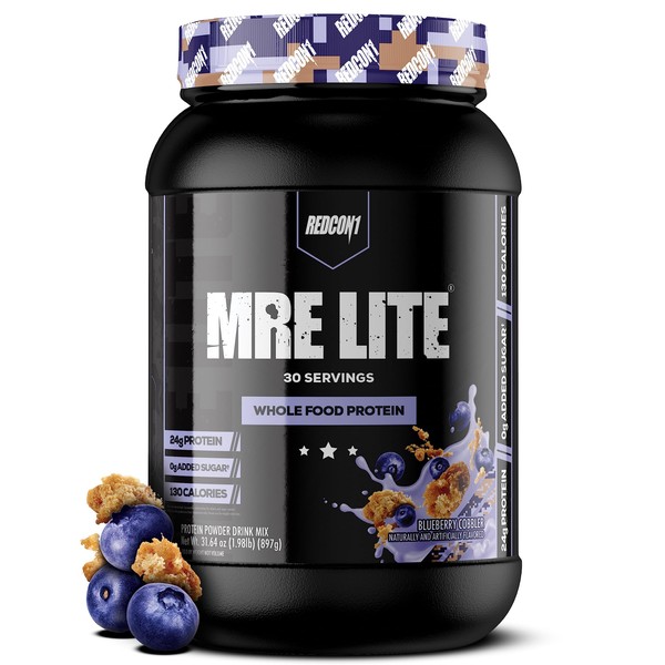 REDCON1 MRE Lite Whole Food Protein Powder, Blueberry Cobbler - Low Carb & Whey Free Meal Replacement with Animal Protein Blends - Easy to Digest Supplement Made with MCT Oils (1.92 lbs)