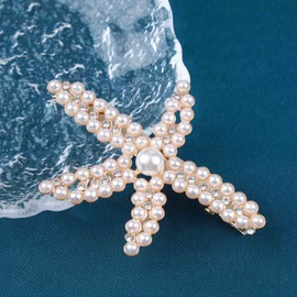 Yheakne Vintage Starfish Hair Clip Pin Gold Cz Crystal Hair Pins Clip Rhinestone Pearl Hair Barrette Hairpin Crystal Star Headpieces Decorative Bobby Pins Headwear for Women