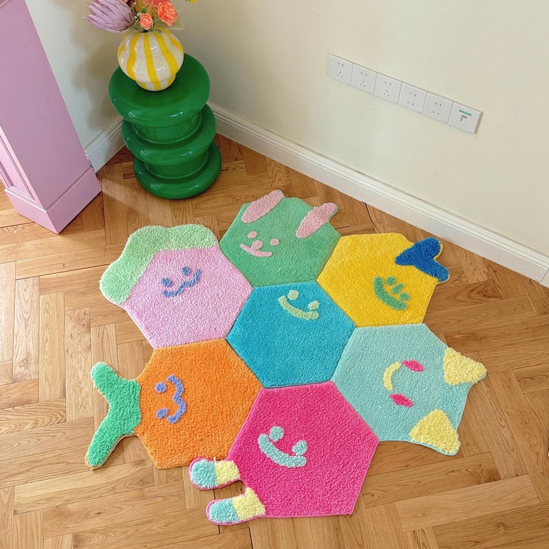 Hexagon Modular Rug Tiles 5-Piece Set and 7-Piece Set, Colorful