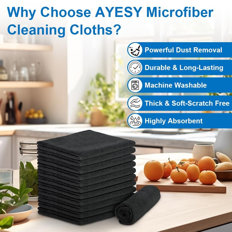 AYESY Microfibre Cleaning Cloth, 12 PCS Highly Absorbent Cleaning Rags