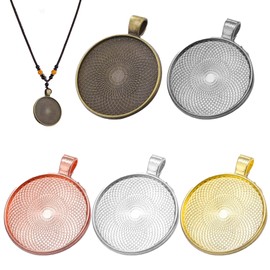 dancepandas Cabochon Blanks 50 Pieces Bezel Pendant Chains Craft Chain Pendant Key Ring DIY Locket Crafts Adults Women (5 Colours)
