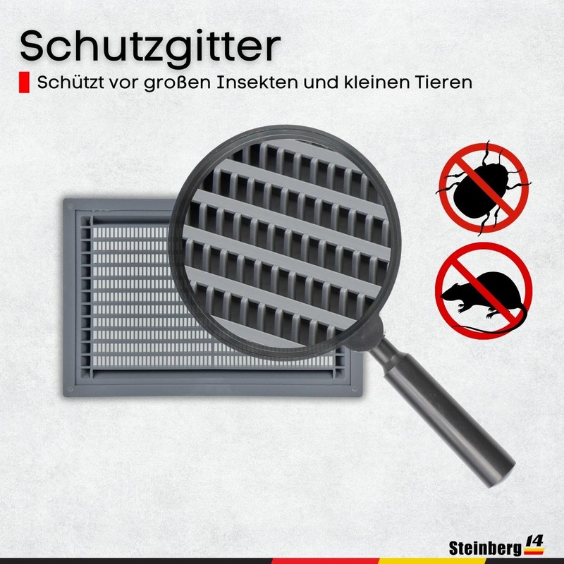 Steinberg14 Grey Ventilation Grille 250 x 170 mm - Plastic