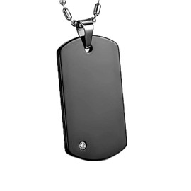 JewelryWe Polished Engravable Tungsten Carbide Mens Dog Tag Pendant Necklace Black, 22" Chain - Free Customized Engraving