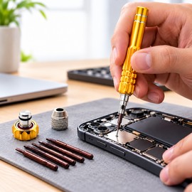 Precision Screwdriver for Phone and Electronics Repairs - Interchangeable Bits with Handle Storage