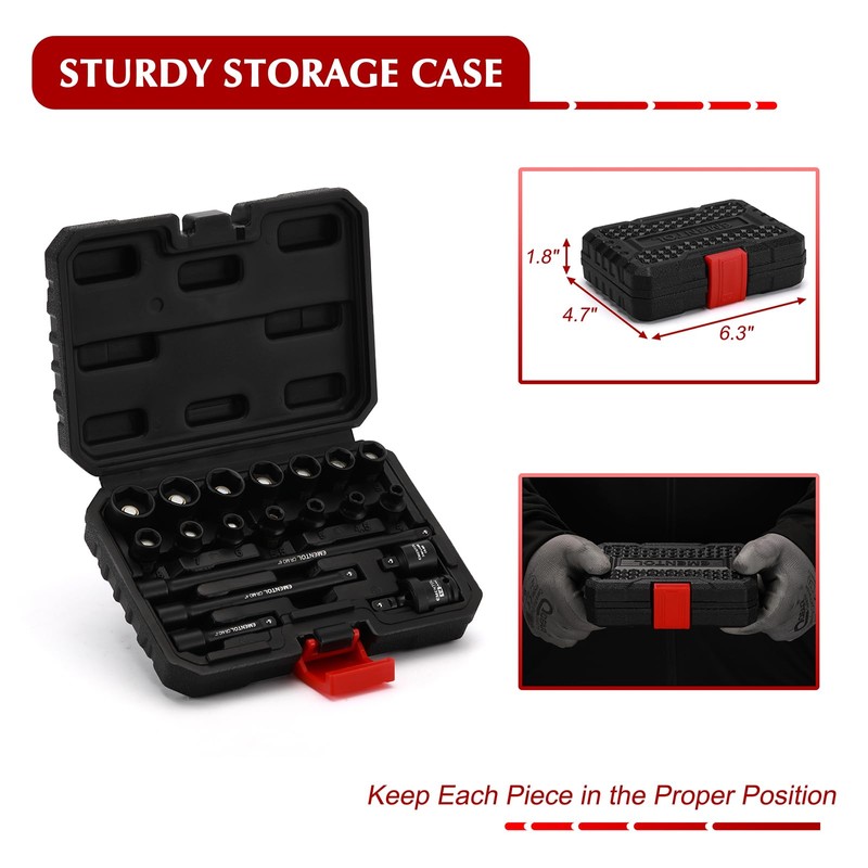 EMENTOL 1/4 Inch Drive Magnetic Impact Socket Set, 19-Piece Metric,
