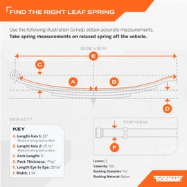 Dorman 929-1077 Utility Trailer Leaf Spring, Eye/Slipper:Flat, 1 3/4" Width, 25 1/8" Length, 5" Arch, 3 Leaf, 725lb Capacity