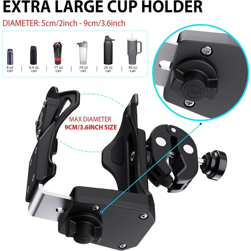 Extra Large Motorcycle Cup Holder Anti Theft, Mathtoxyz Bike Water