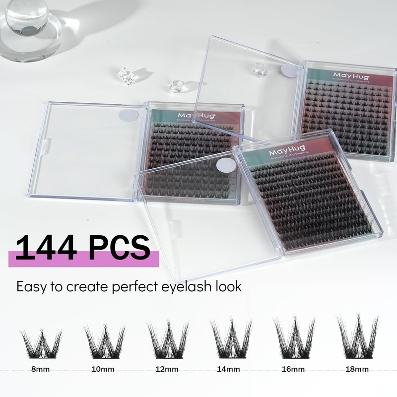 Mayhug Wimpern Cluster 144pcs 3D Effekt Cluster Lashes Weich Wimpern