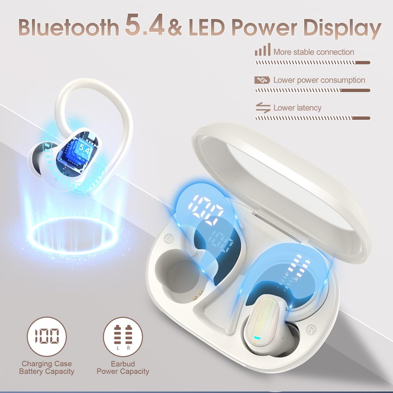 OYIB Wireless Earbuds, 50H Bluetooth 5.4 Headphones Sport, Bluetooth Earbuds
