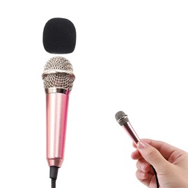 Mini Microphone, Mini Karaoke Microphone with 3.5 mm Universal Cable, Voice Recording Mic Equipment, Portable Singing Microphone Suitable for Android Phones, iPhones, Laptops, and PC (Rose Gold)