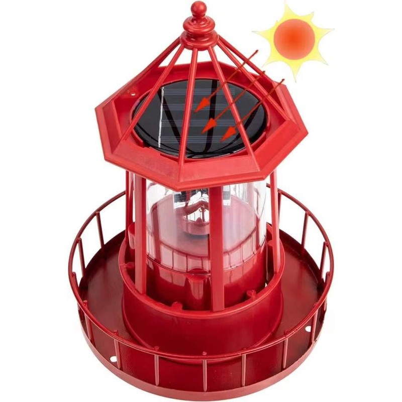 LED Solar Powered Lighthouse, 360 Degree Rotating Lamp Courtyard Decoration