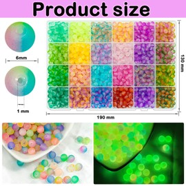 JHYlilia Glow in The Dark Glass Beads for Jewelry Making, 1600Pcs 6MM 24 Grids Crystal Gemstone Beads Round Spacer DIY Craft Beads for Bracelet Necklace Earrings Phone Lanyard Wedding Decor