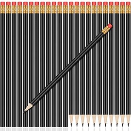 24 Pieces Round Pencils HB Graphite Pencils Wood Pencils with Eraser Cute Pencil Pack for School Drawing Sketching Wedding Office Supplies(Black)