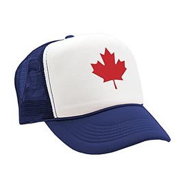 Canadian Maple Leaf - O Canada Patriot Pride - Vintage Retro Style Trucker Cap Hat (Navy)
