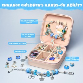 Charm Bracelet Making Kit, 66 Pcs DIY Beaded Jewelry Making Supplies Beads, Bracelet Making Kit for Girls 6-12, Perfect Lovely Gift Birthday (Blue)