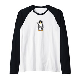 Funny Penguin Wearing Sunglasses Playing Bassoon Raglan Baseball Tee