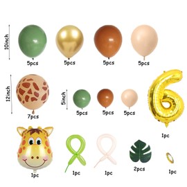 Jwssor 6th Birthday Decoration,Jungle Theme Party Decoration,32inch number 4 Foil Balloons,Sage Green Brown Balloons for Baby Wild Party
