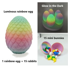 KARLOR 3D Printed Easter Eggs + 15 Rabbits, Fluorescent 3D Printed Eggs Rainbow 3D Printed Rabbits Mini Easter Decoration Craft Mini Ornaments Easter Decoration Gift