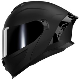 MXJ Gear Motorcycle Helmet,Motorcycle Dual Visor Flip up Modular Full Face Helmet JR-815,DOT Approved Motorbike Helmet with Black Visor for Adults Men Women(L,Matte Black )