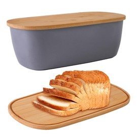 Nomotruc Bread Box with Cutting Board Lid Made with Bamboo Fiber, Bread Box For Kitchen Countertop Bread Container Holder Keeper Keep Fresh I14.4x8.3x4.7 in……