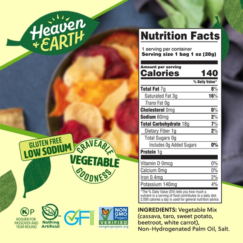Heaven & Earth Veggie Chips, Root Vegetable Medley Chips 1oz