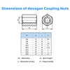 M20 Hexagon Coupling Nuts (60mm 30mm) Long Rod Nut Female