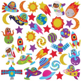Baker Ross FX140 Solar System Foam Stickers - Pack of 100, Stickers for Arts and Crafts, 3D Foam Stickers, Puffy Stickers for Cards, Paper, Scrapbook and Collage