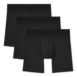 Tommy John Men's Second Skin Mid Length Boxer Briefs, No Ride-Up Soft Comfortable Naturally Breathable Mesh Quick Dry Mens Underwear Daily Wear, 3 Pack (Black, Large)