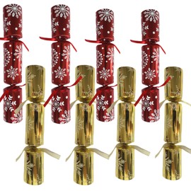 Wogueish Pack of 8 Christmas No-snap Party Table Favors, Golden Red Christmas Themed Holiday Supplies with Party Hat, Small Gift Inside for Children Adults Christmas Gift