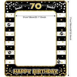 70th Birthday Photo Booth Props,Black Gold Inflatable Selfie Frame Picture Frame,Giant Inflatable Party Photo Booth Frame for 70th Birthday Party Decorations Supplies Men Women Favor Gift