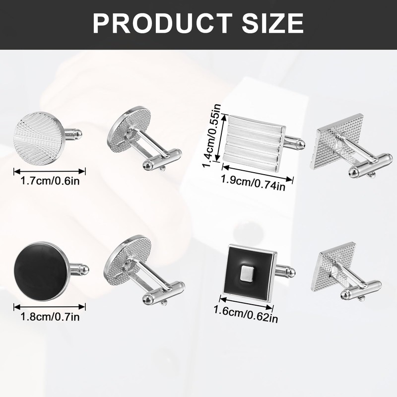 COMNICO 4 Pairs Cufflinks for Men Classic Tone Cuff Links