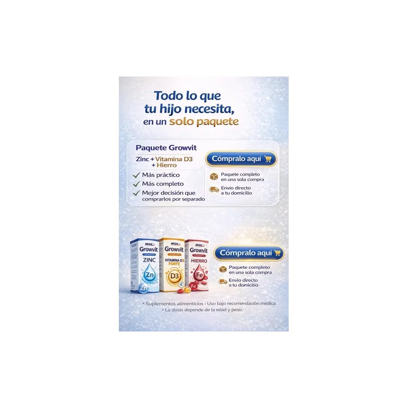 Growvit Suplemento Vitamina 3 Pack D3 Forte Zinc Hierro