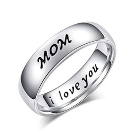 Mom Family Ring Stainless Steel I Love You Mothers Fathers Anniversary Christmas Valentine Bands from Son Daughter for Womens, Size 9