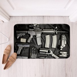 Feelyou Army Rifle Machine Gun Non Slip Bath Mat Gun Pattern Microfiber Bathroom Rugs for War Theme Shaggy Absorbent Floor Mat Military Themed Bathroom Floor Indoor Doormat Bedroom Decor 16"x24"