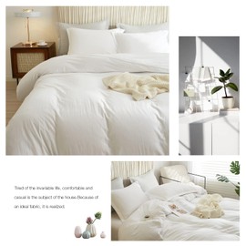 VClife Twin White Duvet Cover Washed Microfiber Simple White Quilt Cover Sets 3 Pieces Soft Twin Size Bedding Sets, 1 Twin White Duvet Cover and 2 Pillow Shams for Woman Man