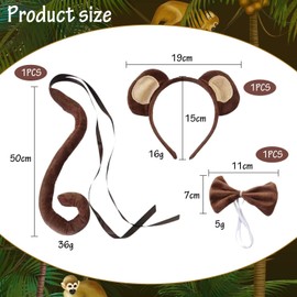 SLAXJNE 3 Piece Monkey Costume Set, Animal Costume Set, Show Monkey Costume Set, Monkey Tail, Monkey Bow Tie Headband, brown
