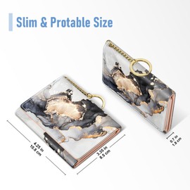 Rouidr Womens Wallet, Small Slim RFID Card Wallets for Women, Trifold Leather Clutch Card Wallet Organizer, Cute Front Pocket Purse with 7 Card Slots & ID Window & Keychain, Black Gray Gold Marble