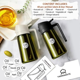 40 Labels for Oil Dispenser & Installation Guide for Oil Sprayer Bottles, Stickers for Olive Oil, Sauce, and More