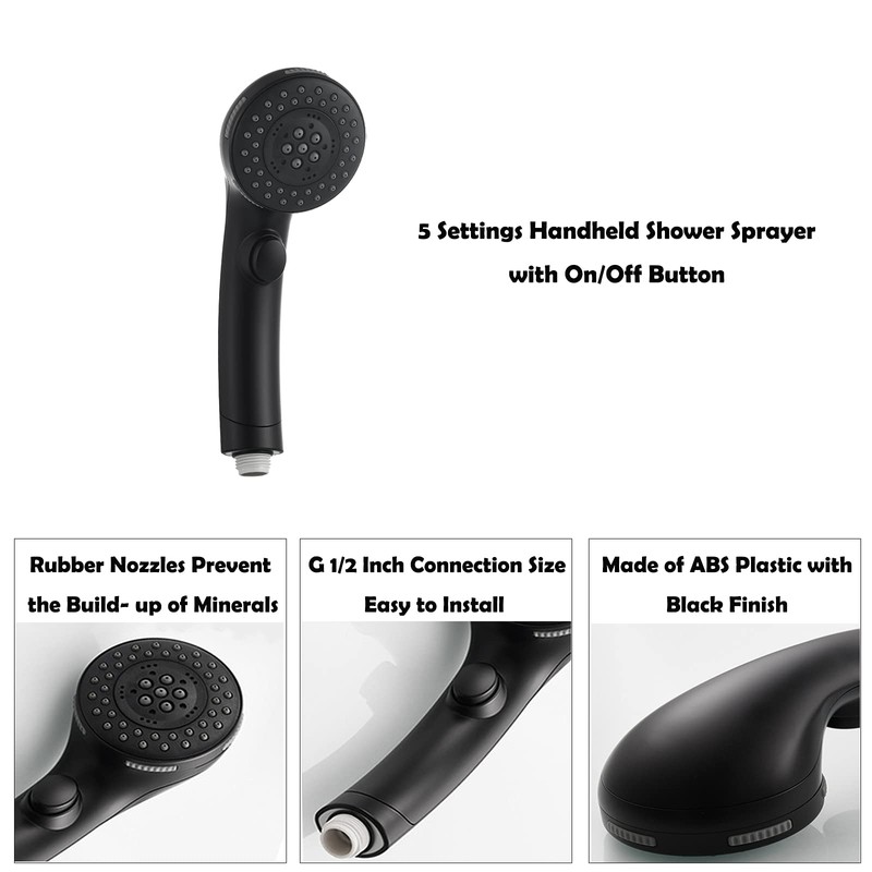Black Hand Shower Head Set, Biveah 5 Mode Spray RV