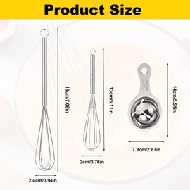 5 Pack Stainless Steel Mini Whisks Set with Egg Separator Includes 5 Inch and 7 Inch Small Wire Whisks for Baking Cooking Mixing Eggs Sauces Batters