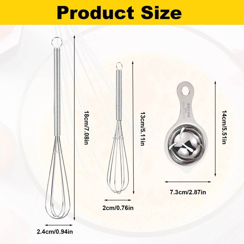 5 Pack Stainless Steel Mini Whisks Set with Egg Separator