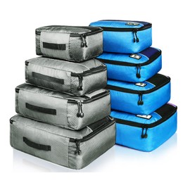 Voniry 8 Packing Cubes Waterproof Mesh Travel Luggage Bags Organizer Durable Travel Accessories With Clothing Label(gray&blue)