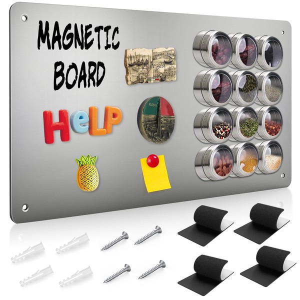 Raweao Kitchen Magnetic Wall, Stainless Steel, Small for Hanging, 30 x 45 x 0.08 cm, Magnetic Metal Board, Thin, Lightweight, Children for Magnets Spices