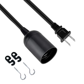 Simple Deluxe Hanging Lantern Extension Cord Cable, Plug-in E26 Pendant Light Socket with On/Off Button, 20ft-Black-2Pack