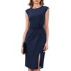 Dressystar 2025 Women's Crew Neck Belted Side Slit Business Work Office Dress Cap Sleeve Sheath Midi Church Dresses Navy Blue L